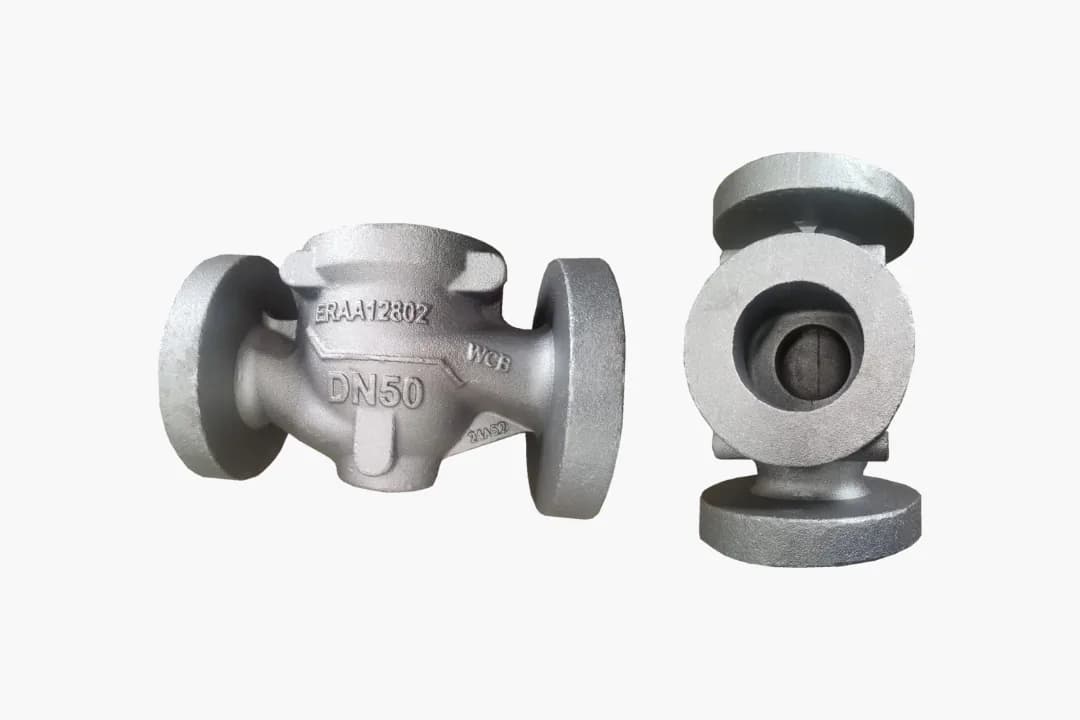 DN50 WCB cast steel valve body for natural gas transmission pressure service with clean internal cavity.