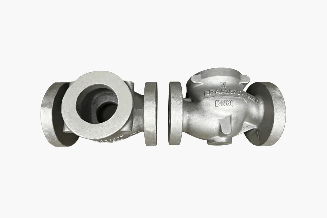 DN80 CF8M stainless steel valve body casting for corrosion-resistant oil and gas pressure service.