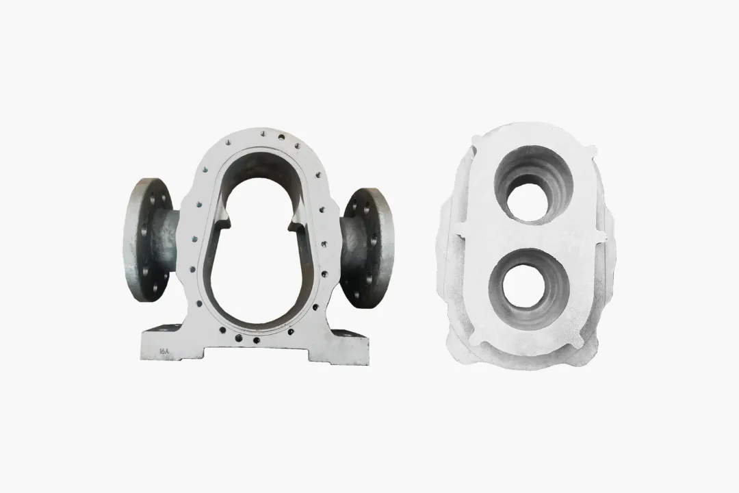 WCB cast carbon steel pump casing and cover castings for petrochemical process pumps, hydrostatically tested to 2.5 MPa with no leakage.