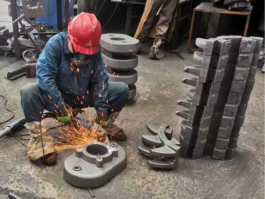 Manual grinding of cast components for surface finishing and dimensional tolerance control.