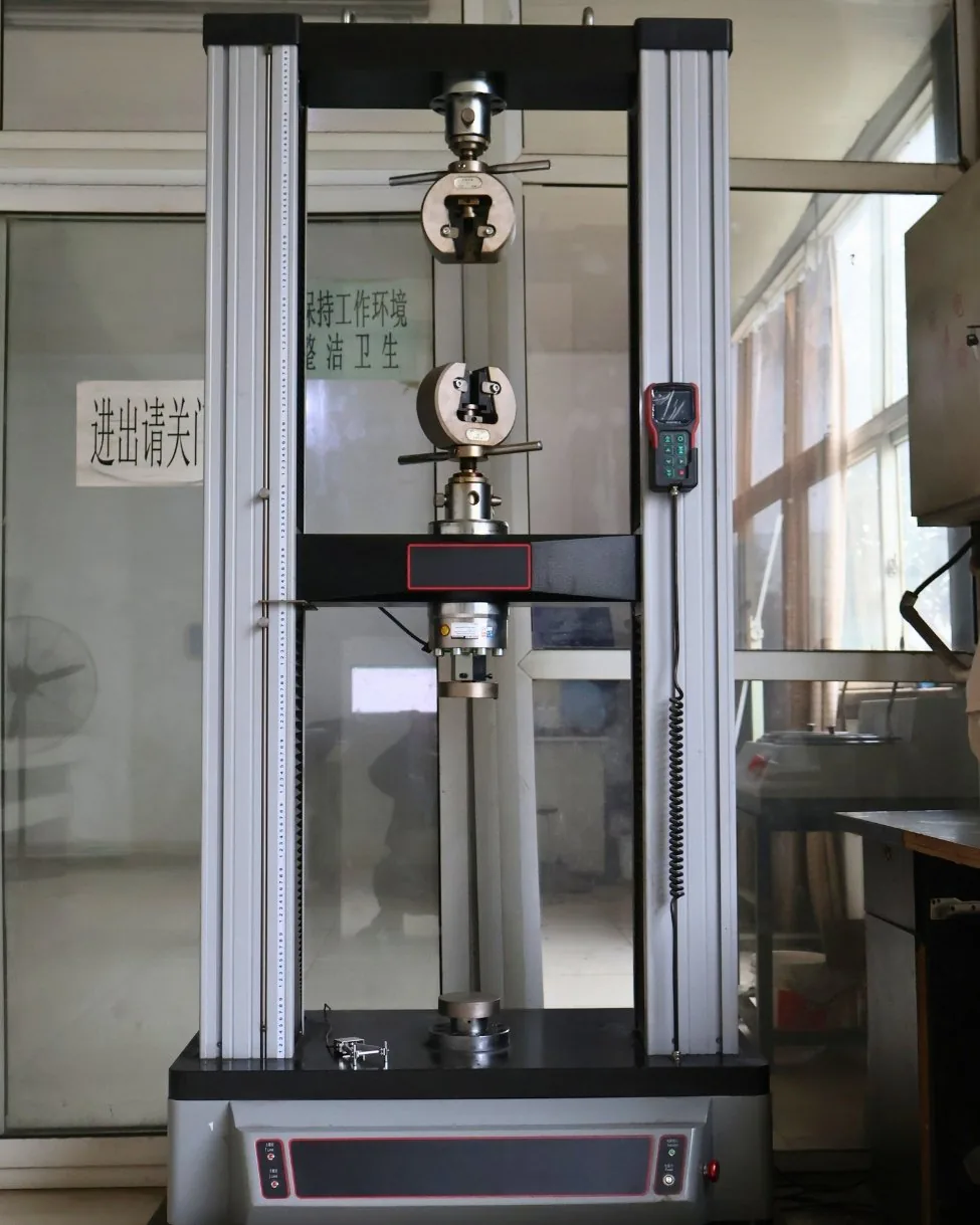 Universal testing machine for tensile strength, yield strength and elongation testing of cast steel.